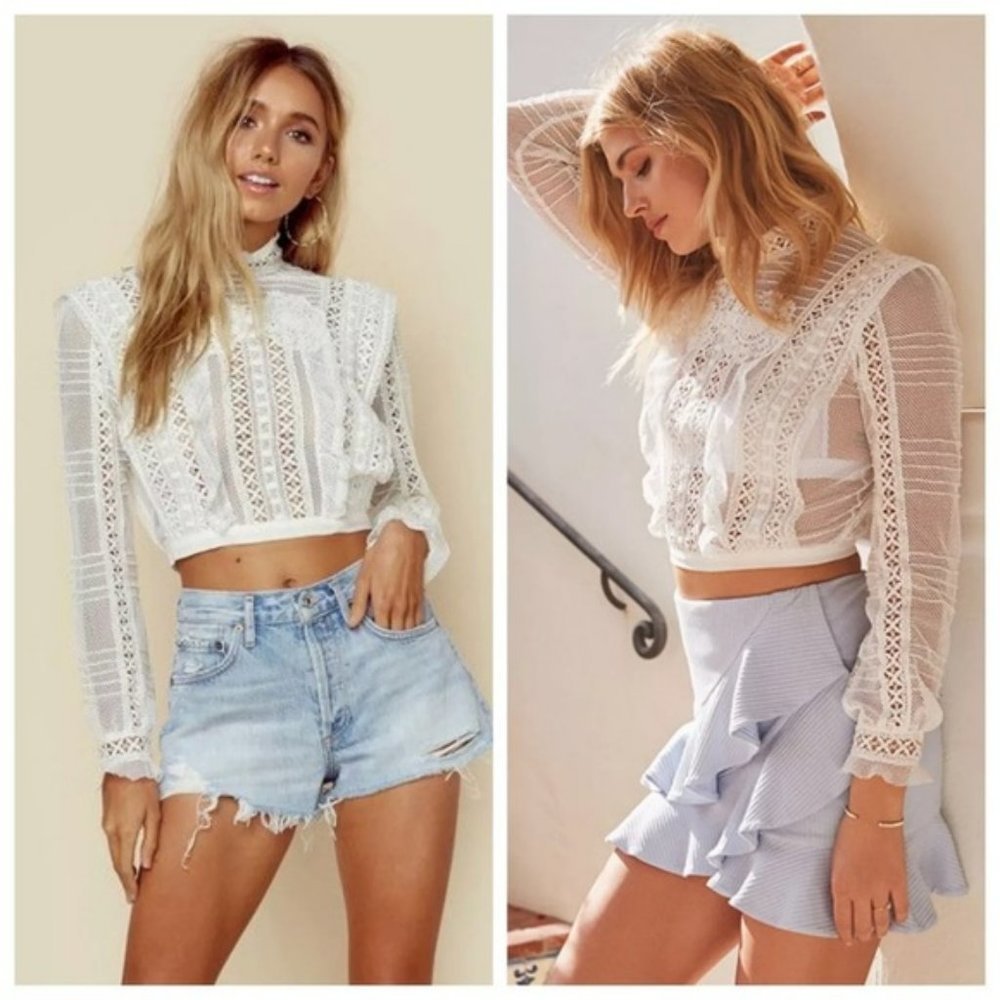 NWOT For Love & Lemons Victorian Tulle Blouse in white size S